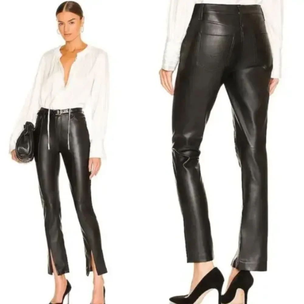HUDSON Barbara Faux Leather High Waist Straight Ankle in Black Beauty size 30